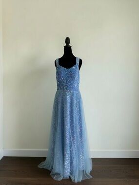 Sparkling Light Blue A-Line Sequin Gown